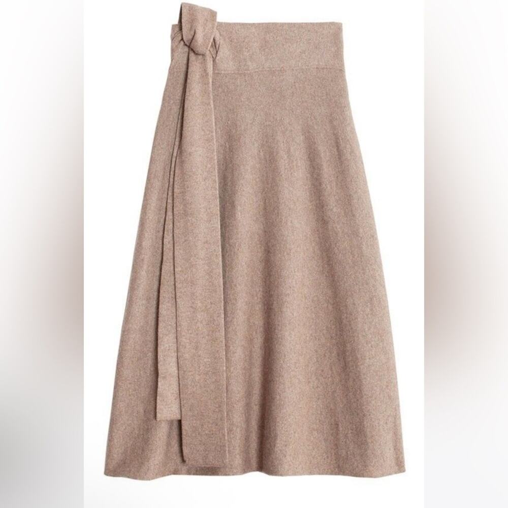Lauren Manoogian Alpaca Yak Knit Wrap Midi Skirt Neutral Tan Sz 1/S